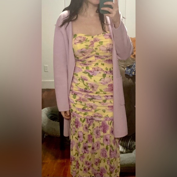 ASOS Design Mesh Ruched Bandeau Strapless Maxi Floral Dress Size 6 - Picture 14 of 14